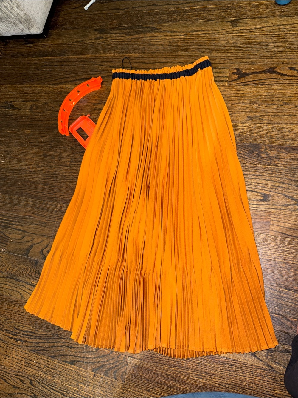 Proenza Schouler Orange Pleated Midi Skirt with Black Waistband